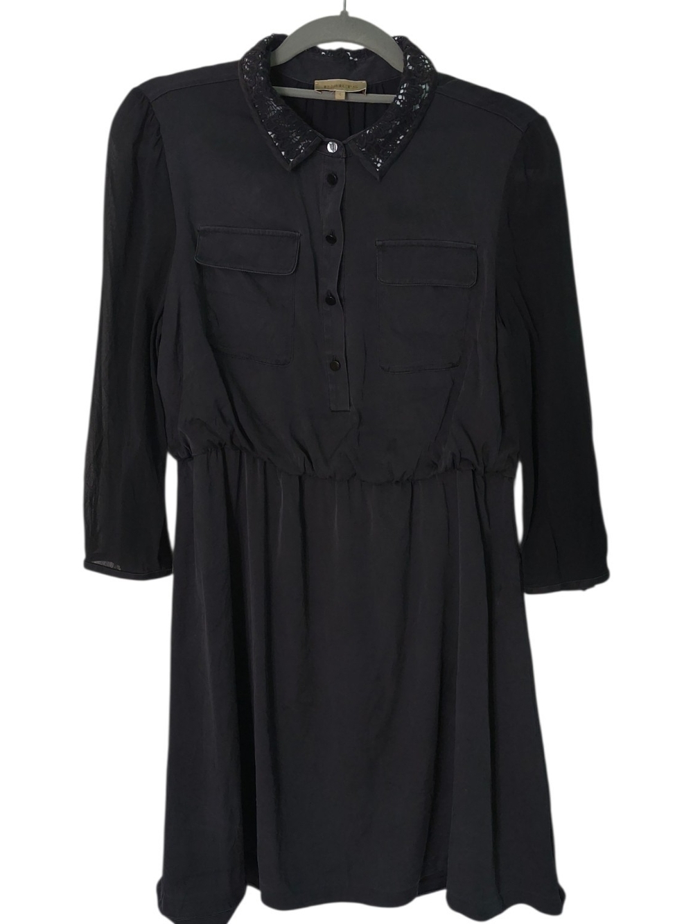 Vintage Ports Black Lace Collar Shirt Dress